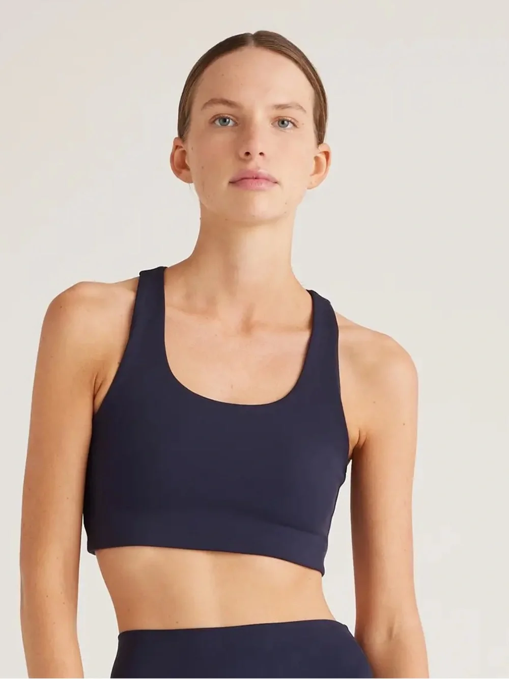 NWT QUINCE Ultra-Form Scoop Neck Longline Bra Medium Deep Navy 0287